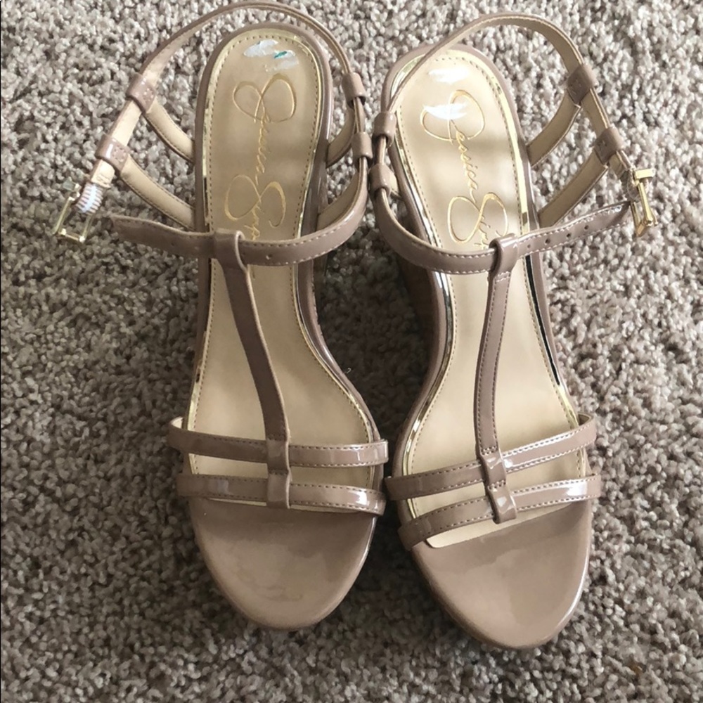 Patent nude wedges size 8